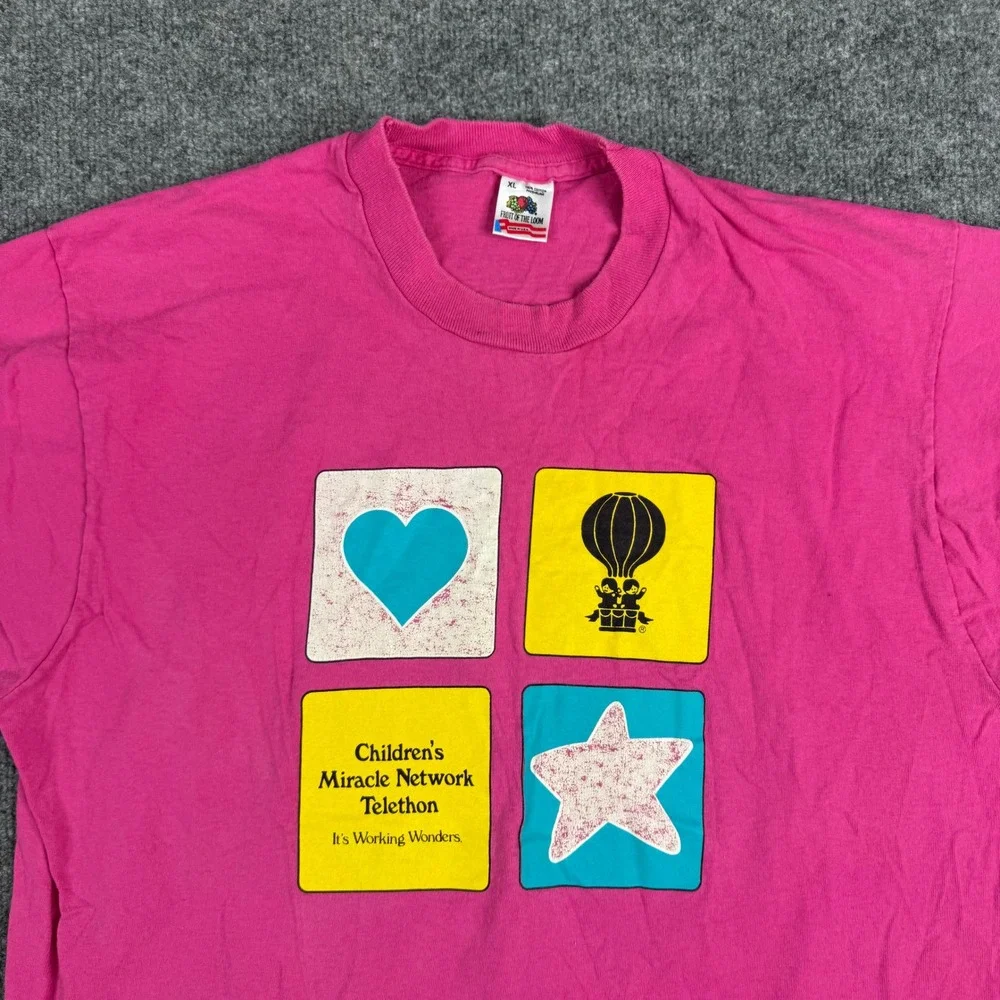 Fruit of the Loom T-Shirt Mens Size XL Pink CMN Telethon Graphic Vintage USA